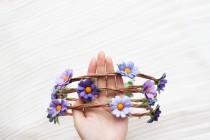 wedding photo - purple daisy flower crown - festival floral headband, wedding headpiece, garden, hairband, flower, pastel, summer, spring.