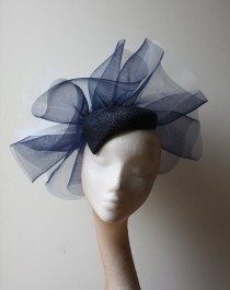 wedding photo - Navy Straw beret with navy & ivory crin detail - Statement hat great for standing out at the races or a wedding, can be made in other colors