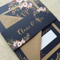 wedding photo - Floral Bloom Wedding Invitation with matching RSVP - SAMPLE