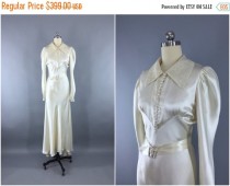 wedding photo - SALE - Vintage 1930s Wedding Dress / 30s Bias Cut Dress / 1930s Art Deco Ivory Satin & Lace Gown / Size S