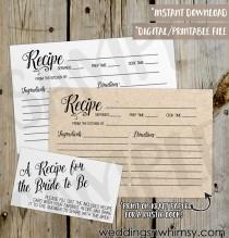wedding photo - PRINTABLE Classic / Rustic Bridal Shower Recipe Card -  DIY Instant Download Recipe Card Digital File - Shower Invitation Enclosure Kraft
