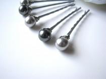 wedding photo - Silver and Grey Pearl Hair Pin Set of 6, Slate Gray