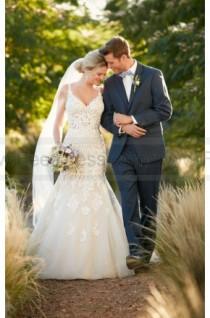 wedding photo -  Essense of Australia Lace And Tulle V-Neck Fit And Flare Wedding Dress Style D2281