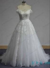 wedding photo - Cinderella princess ball gown wedding dress with off shoulder sleeves