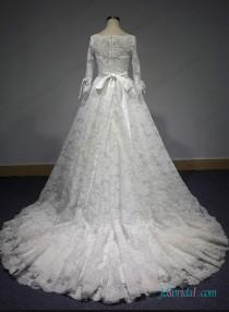 wedding photo - Vintage modest 3/4 sleeves princess lace ball gown