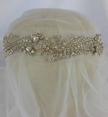 wedding photo - Handcrafted Bridal Rhinestone headband Veil - Art Deco Bride - Vintage style