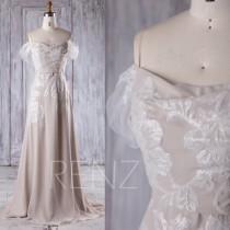 wedding photo - 2016 Cream Chiffon Bridesmaid Dress, Off Shoulder Sequin Wedding Dress, Spaghetti Straps Prom Dress, Evening Gown Floor Length (L217)