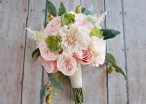 wedding photo - Boho Garden Rose and Dahlia Succulent Wedding Bouquet - Silk Bridal Bouquet