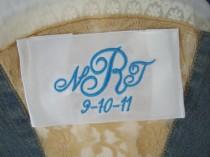 wedding photo - embroidered monogrammed wedding dress label
