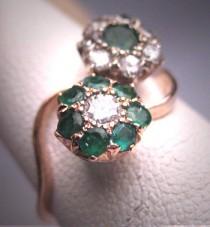 wedding photo - Antique Emerald Diamond Wedding Ring Vintage Victorian Art Deco 1930's