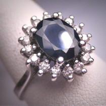 wedding photo - Antique Royal Sapphire Diamond Wedding Ring Vintage Deco Engagement 1950