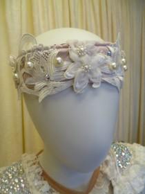 wedding photo - Flapper Bridal Headdress in Ivory Lace and Pink Silk