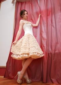 wedding photo - Short wedding dress with corset in cream color, Short bridal dress, Reception wedding dress, Sleeveless Wedding Dress