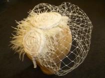 wedding photo - Shabby Chic Wedding Silk Rose Tulle Ivory Birdcage Veil