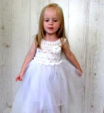 wedding photo - White flower girl dress, girls tutu dress, crochet tutu dress, toddler dress, baby dress, elegant tutu dress, tulle dress