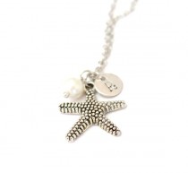 wedding photo -  Personalized Starfish Necklaces, Starfish Necklaces, Bridal Gift, Bridesmaid Necklaces, Starfish And Pearl Necklaces, Beach Wedding