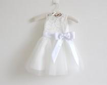 wedding photo - Ivory Flower Girl Dress Baby Girls Dress Lace Tulle Flower Girl Dress With White Sash/Bows Sleeveless Knee-length