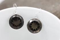 wedding photo - Smoky Quartz earrings , Dangle earrings, Smoky quartz, Silver earrings, round stone, drop earrings, new year gift