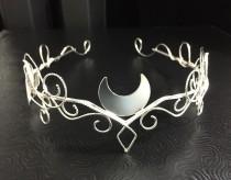 wedding photo - Silver Moon Elvish Circlet, Woodland Crescent Moon Tiara, Artisan Wire Work Circlet Handmade, OOAK Bridal Circlet, Handfasting Circlet