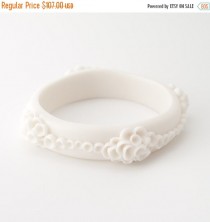 wedding photo - SALE White porcelain chunky bangle bracelet with  artisan porcelain cluster pods flowers - Costa Del Sol - ceramic jewelry ,porcelain jewelr