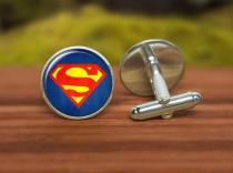 wedding photo - Superman cufflinks, superhero cufflinks, custom cufflinks, groom cufflinks, groomsmen personalized cufflinks, man gift, red blue yellow