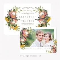 wedding photo - Classic Protea Floral Bouquet Wedding Invitation. Printable Bohemian Style Wedding Stationary Suite.