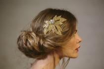 wedding photo - Wedding hair comb - silver or gold beaded bridal vintage style leaf comb 'Olivia'