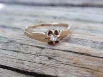 wedding photo - Victorian Belcher Engagement Ring 14k Diamond Ladies Buttercup claw set solitaire yellow gold Art Deco