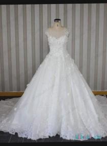 wedding photo - H1284 Sparkly beaded florals sheer top ball gown wedding dress