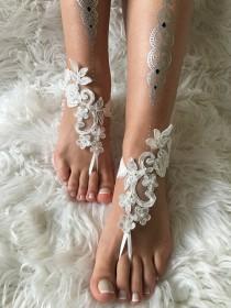 wedding photo -  Ivory or white lace barefoot sandals, FREE SHIP, beach wedding barefoot sandals, belly dance, lace shoes, bridesmaid gift, beach shoes