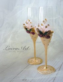 wedding photo -  Gold Wedding Champagne Flutes Wedding Champagne Glasses Wedding Decoration Bride and Groom Wedding Glasses