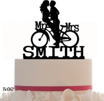 wedding photo - Wedding Cake Topper Mr and Mrs Customized Bicycle with your Last Name