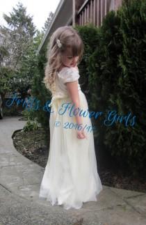 wedding photo - Ivory Flower Girl Dress Victorian Chiffon Soft Bodice Lace Dress Ivory Chiffon Girls Junior Bridesmaid Dress Sizes 3T up to Girls Size 8