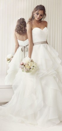 wedding photo - Asymmetric Tiers Chapel Train Ball Gown Organza Wedding Dress