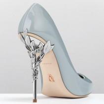 wedding photo - Eden Heel Pump-38-Sky Blue Patent With Silver Leaves