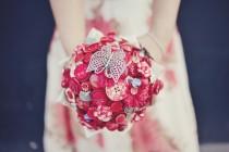 wedding photo - Red Bridal Button Bouquet - The Lotus Flower Bouquet