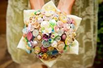 wedding photo - Vintage Button Bouquet - Flowers and Lace - Pastel Wedding Theme