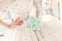 wedding photo - Felt flower bouquet polka dot buttons - Alternative bridal aqua turquoise green