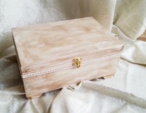 wedding photo -  Wooden wedding cards box rustic looking old vintage cotton lace shabby chic custom keepsake memory box