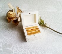 wedding photo -  Cream ecru and gold wedding rings box with heart box and cotton lace vintage wedding golden fabric gold wedding