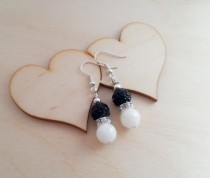 wedding photo -  Delicate black silver and white bride bridesmaid jewelry earrings gift package shimmering gift idea for her zircon custom colors