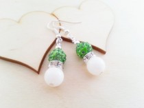 wedding photo -  Delicate bright green silver and white bride bridesmaid jewelry earrings gift package shimmering gift idea for her zircon custom colors