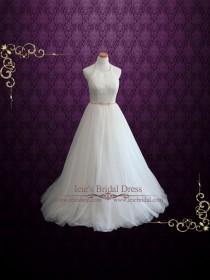 wedding photo - Simple Wedding Dress, Tulle Wedding Dress, Elegant Halter A-line Wedding Dress, Outdoor Wedding Dress 