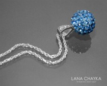 wedding photo - Blue Crystal Ball Necklace Light Blue Sterling Silver Necklace Wedding Aqua Blue Crystal Necklace 10mm Fire Crystal Ball Silver Necklace