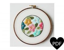 wedding photo - Retro Floral Embroidery Pattern, PDF Pattern, Vintage Inspired Flowers, Hand Embroidery Pattern, Instant Download PDF, Printable Pattern