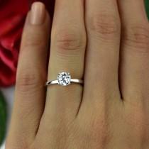 wedding photo - 1 ct Classic Solitaire Engagement Ring, Round Man Made Diamond Simulant, 4 Prong Wedding Ring, Bridal Ring, Promise Ring, Sterling Silver