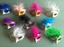 wedding photo - 12 OMBRE style Mini Mardi Gras Feathered GLITTER MASK party decorations wedding quince favor