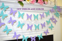 wedding photo - Butterfly garland, wedding garland teal lilac purple butterfly, butterfly theme decor, birthday decor, baby shower garland, butterflies