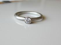 wedding photo - Modern Moissanite Engagement Ring Recycled Argentium Sterling Silver and White Gold Eco Friendly Ethical