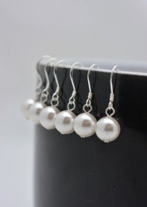 wedding photo - Sterling Silver Pearl Earrings
